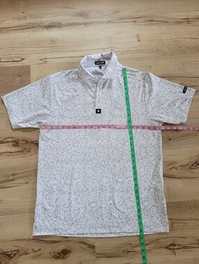 Bad Birdie Gray White Print Stretch Golf Polo Short Sleeve Shirt Men Size Large